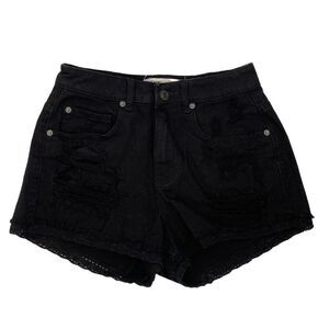 Garage Festival Shorts Black Distressed Lace Trim Women's 1